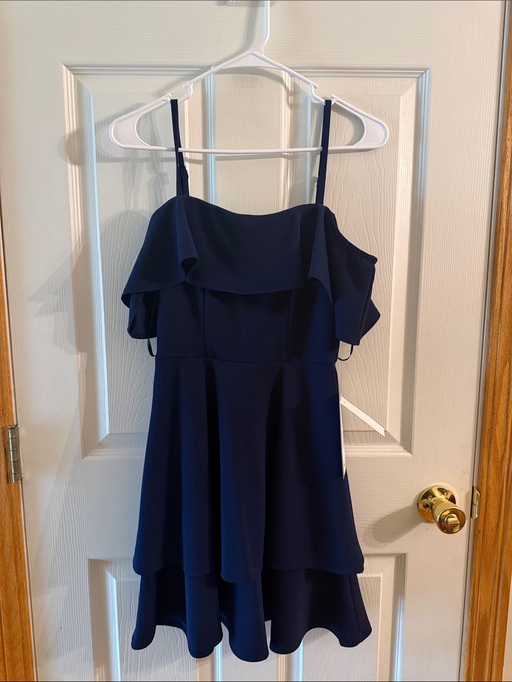 Macy's Navy Off-Shoulder Tiered Mini Dress